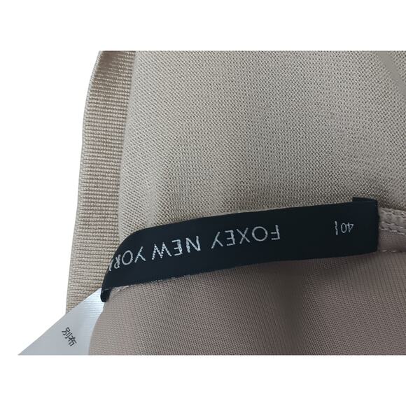 Foxey New York Beige Pleated Front Shift Dress Size 40 Medium Japan Made Pockets - Picture 12 of 14